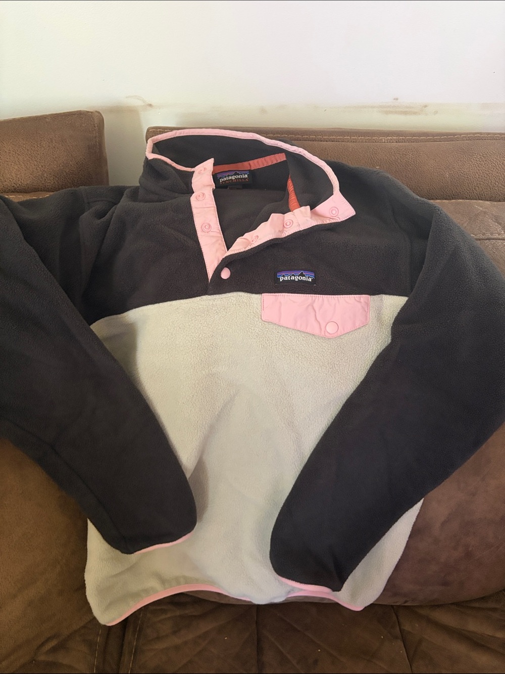 Patagonia Women’s Two-Tone Zip-Up Fleece Jacket - Black, Cream & Pink Trim